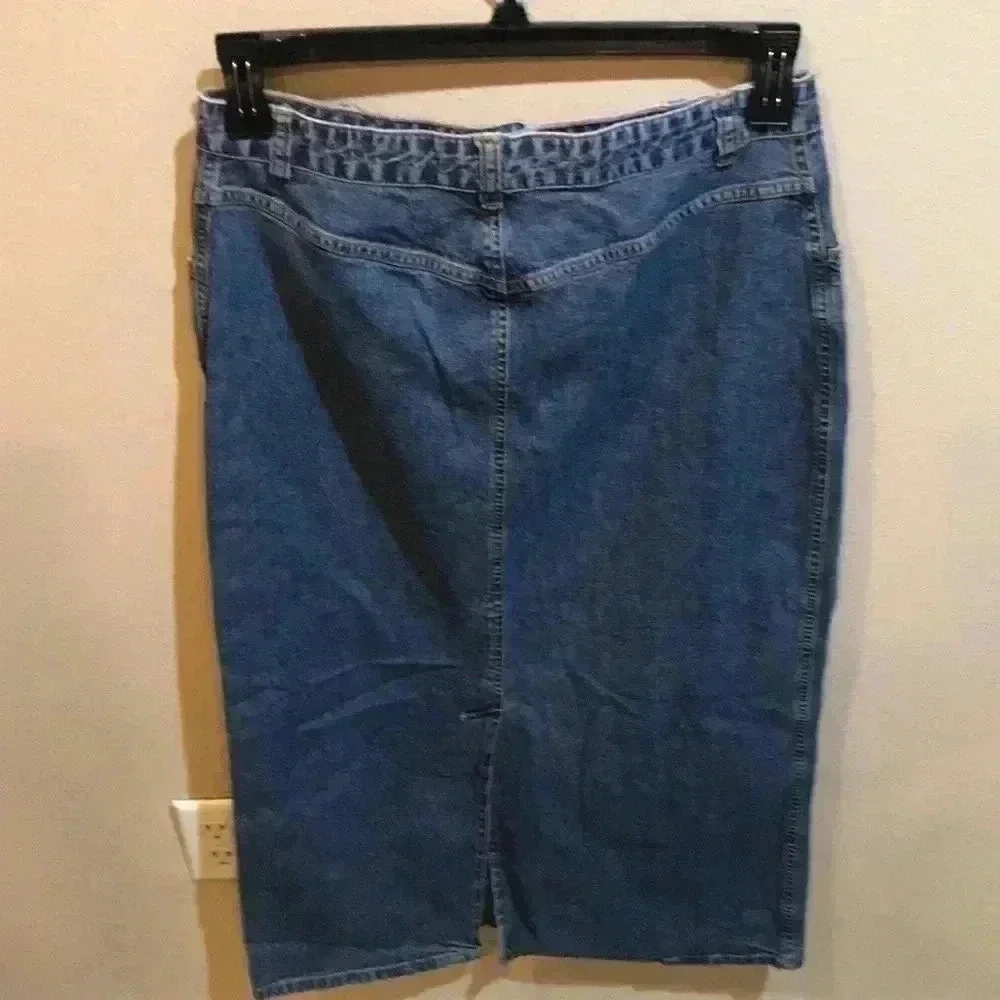 Cherokee Vintage Medium Wash 3 Pocket Zip Front Cotton Maxi Skirt Size 10